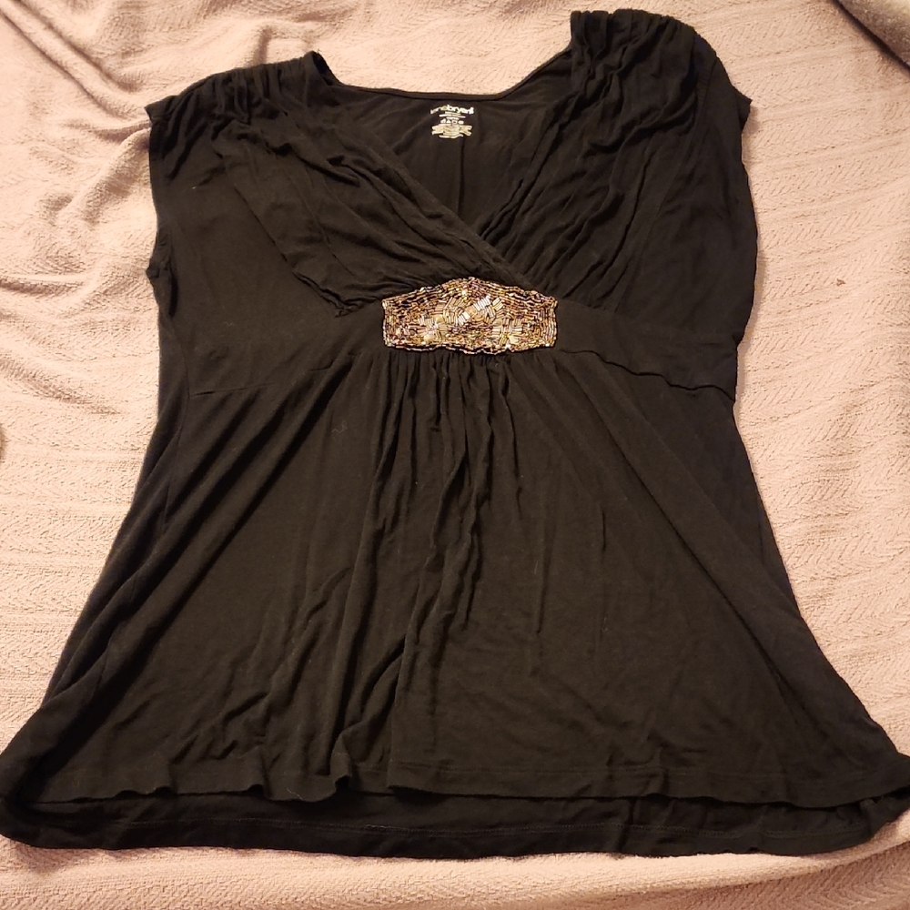 Lane Bryant Black Blouse with Embellished Accent